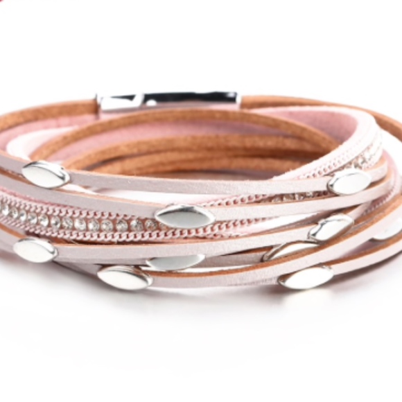 Pink Leather Wrap Bangle Magnet Bracelet - Picture 2 of 7